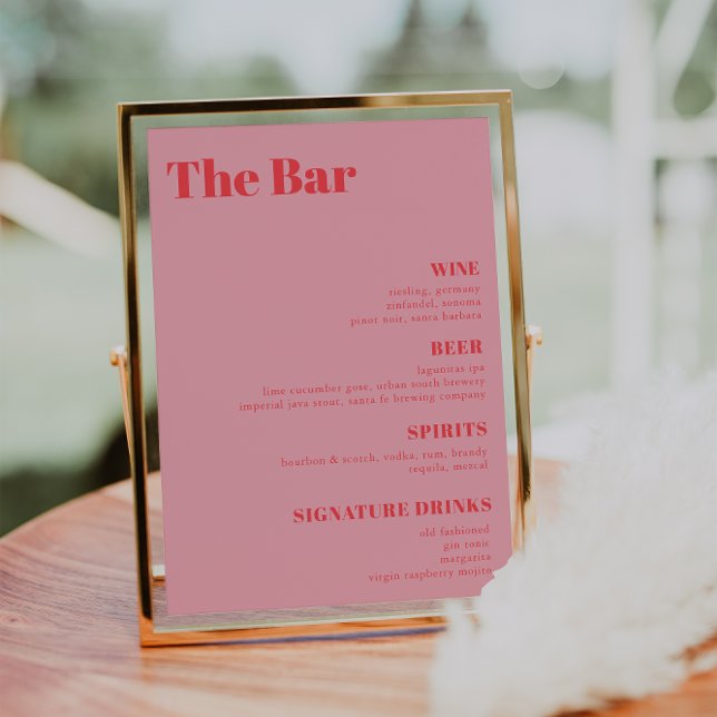 Retro Pink trendige Wedding Drinks Bar Menu Poster (Von Creator hochgeladen)