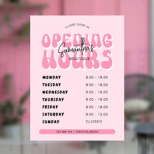 Retro-Pink-Trendy-Spa-Salon-Öffnungszeiten Fensteraufkleber