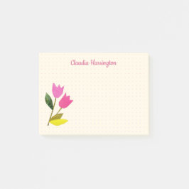Retro Pink Tulips Pastellpfirsich Hand Illustriert Post-it Klebezettel