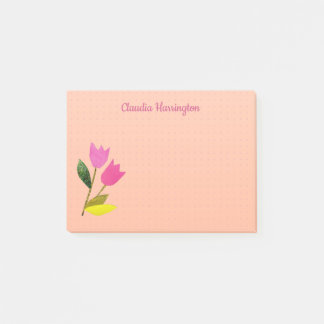 Retro Pink Tulips Pastellpfirsich Hand Illustriert Post-it Klebezettel