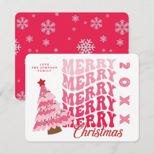 Retro Pink Typografie Frohe Weihnachtsbaumbezeichn Feiertagskarte