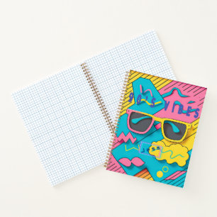 Retro Pink und Blue 90er Vibes Personalisiert Notizbuch