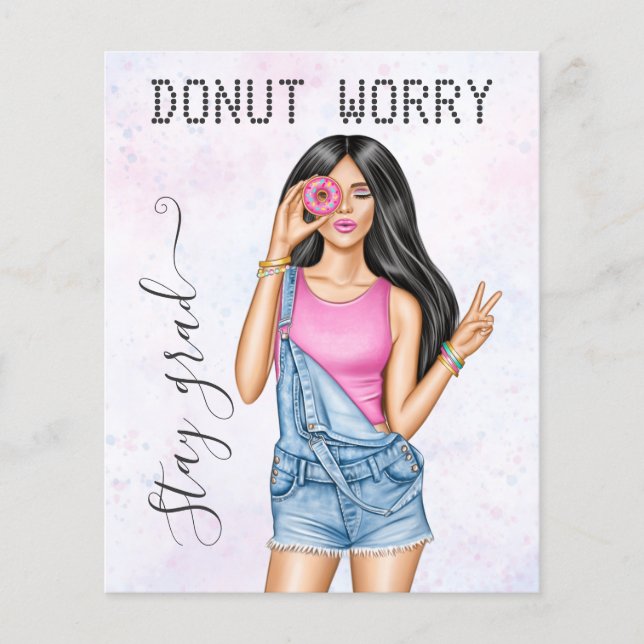 Retro Pink und Blue Donut Girl Abschluss Flyer (Vorne)