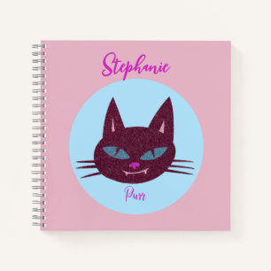 Retro Pink und Blue Purring Kitty Notizbuch