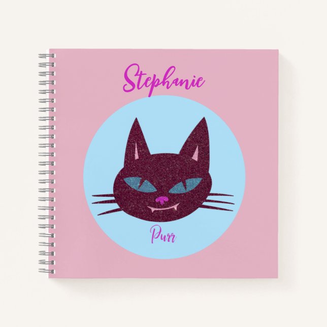 Retro Pink und Blue Purring Kitty Notizbuch (Vorderseite)