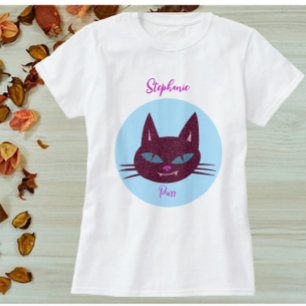 Retro Pink und Blue Purring Kitty T-Shirt