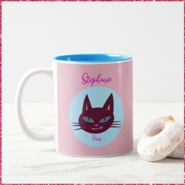 Retro Pink und Blue Purring Kitty Zweifarbige Tasse (Von Creator hochgeladen)