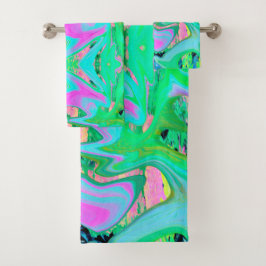 Retro Pink und Light Blue Liquide Art auf Hydrange Badhandtuch Set