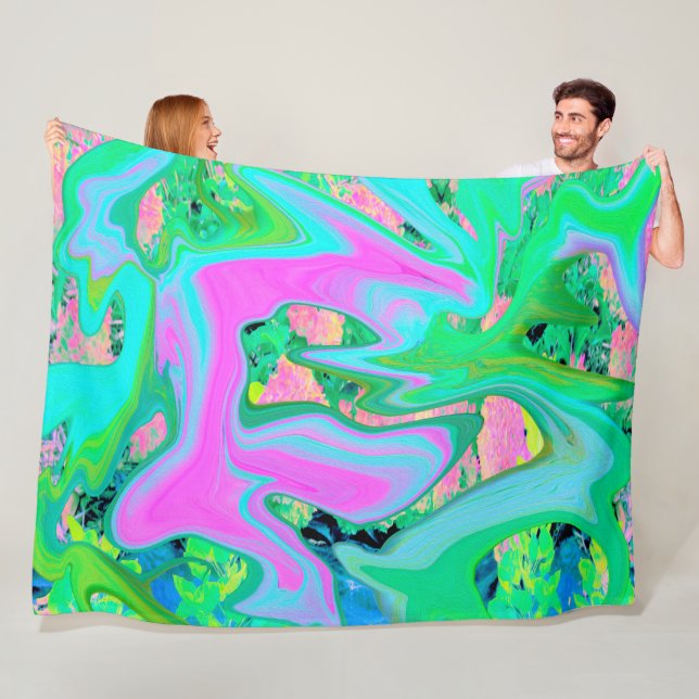 Retro Pink und Light Blue Liquide Art auf Hydrange Fleecedecke (Beispiel)