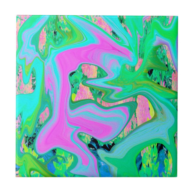 Retro Pink und Light Blue Liquide Art auf Hydrange Fliese (Vorderseite)