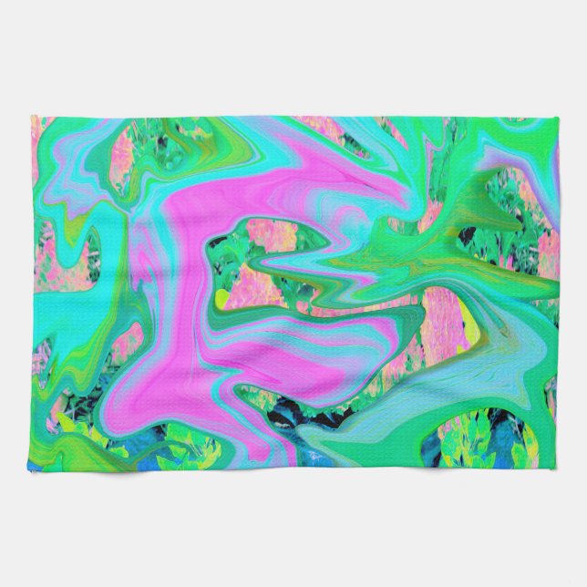 Retro Pink und Light Blue Liquide Art auf Hydrange Geschirrtuch (Horizontal)