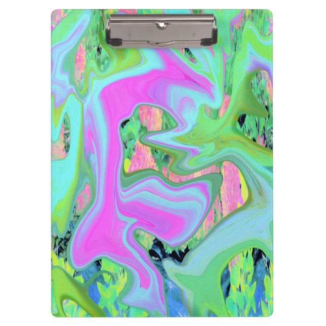 Retro Pink und Light Blue Liquide Art auf Hydrange Klemmbrett (Vorderseite)