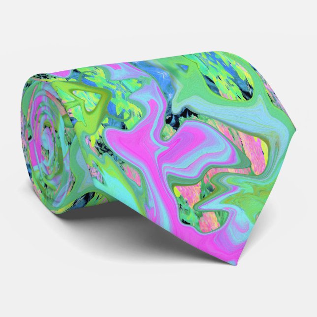 Retro Pink und Light Blue Liquide Art auf Hydrange Krawatte (Gerollt)