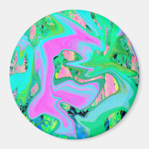 Retro Pink und Light Blue Liquide Art auf Hydrange Magnet