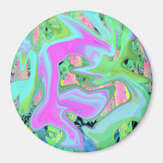 Retro Pink und Light Blue Liquide Art auf Hydrange Magnet (Vorne)