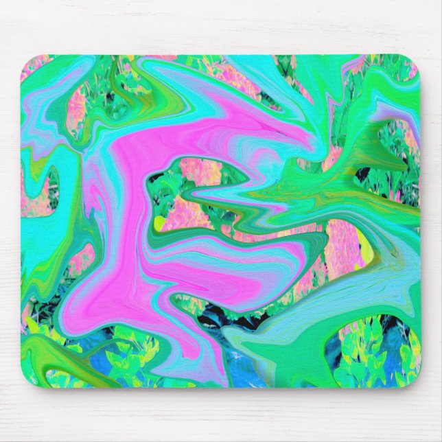 Retro Pink und Light Blue Liquide Art auf Hydrange Mousepad (Vorne)