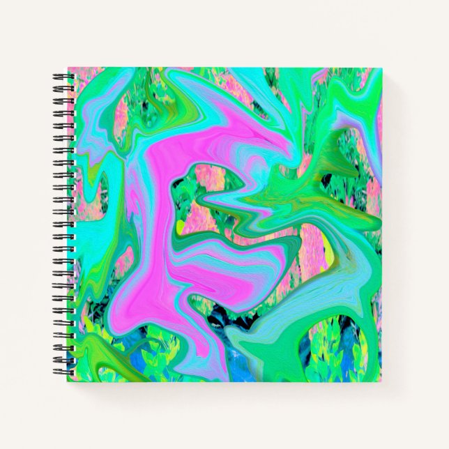 Retro Pink und Light Blue Liquide Art auf Hydrange Notizbuch (Vorderseite)