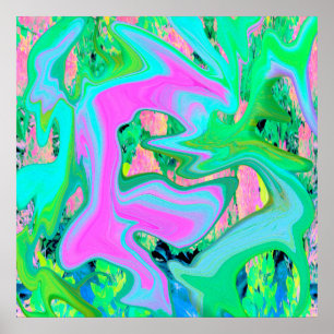 Retro Pink und Light Blue Liquide Art auf Hydrange Poster