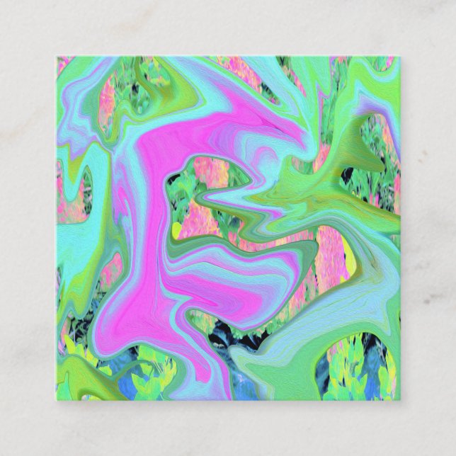 Retro Pink und Light Blue Liquide Art auf Hydrange Quadratische Visitenkarte (Vorderseite)
