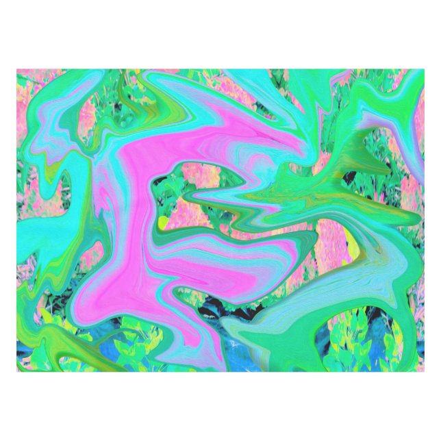 Retro Pink und Light Blue Liquide Art auf Hydrange Tischdecke (Vorderseite (Horizontal))