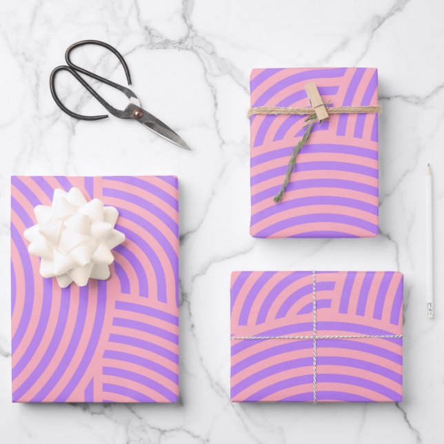 Retro Pink und Lila Muster der Groovy Lines Geschenkpapier Set (Vorderseite)