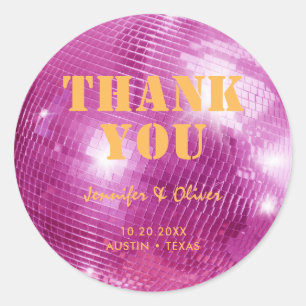 Retro-Pink und Orange Disco Ball Hochzeit Danke Runder Aufkleber