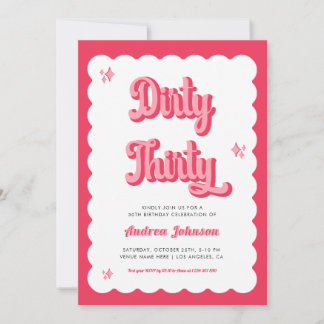 Retro Pink und Red Groovy Dirty 30 Geburtstag Einladung