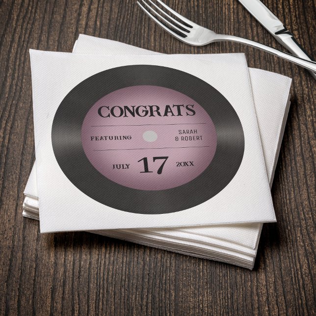 Retro Pink Vinyl Record Hochzeitsgratulation Serviette (Von Creator hochgeladen)