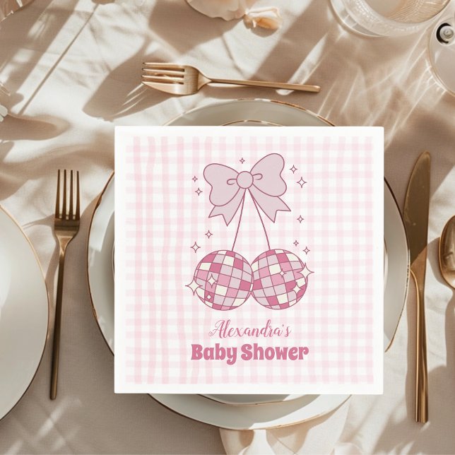 Retro Pink Watercolor Bow Girl Babydusche Serviette (Von Creator hochgeladen)