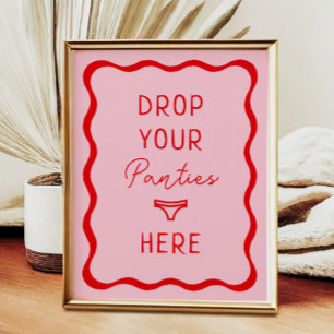 Retro Pink Wavy Drop Ihre Panties Hier Spiel-Zeich Poster