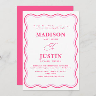Retro Pink Wavy Formal Wedding Einladung