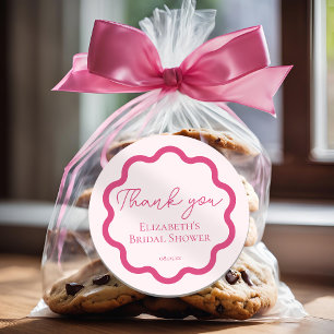 Retro Pink Wavy Scalloped Circle Script Vielen Dan Runder Aufkleber