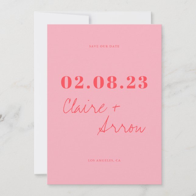 Retro Pink Wedding Save the Date Einladung (Vorderseite)