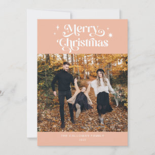 Retro Pink Weihnachts-Foto Weihnachtskarte Feiertagskarte