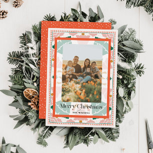 Retro Pink Weihnachtsbaumen Weihnachtsfotokarte Einladung