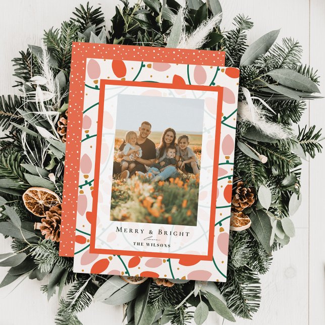 Retro Pink Weihnachtsbeleuchtung Weihnachtsfotokar Einladung (Von Creator hochgeladen)