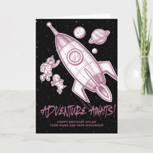 Retro Pink White Space Tracket Geburtstag Karte