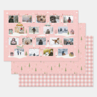 Retro Pink Woodland Szene Custom Fotos Weihnachten Geschenkpapier Set