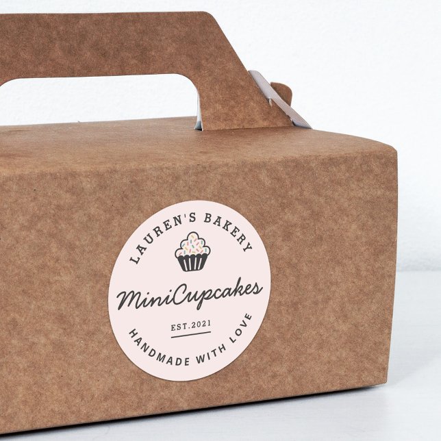 Retro Pink Zuhause Bakery Logo hausgemachte Cupcak Runder Aufkleber (Von Creator hochgeladen)