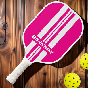 Retro Pinke Lutscher-Doppel-Rally-Streifen mit Nam Pickleball Schläger
