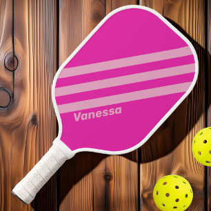 Retro Pinker Himmel Drei Streifen mit Namen Pickleball Schläger