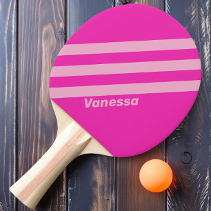Retro Pinker Himmel Drei Streifen mit Namen Tischtennis Schläger