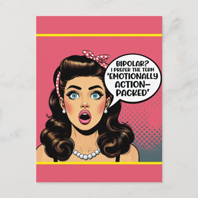 Retro Pinup_ Action verpackt Postkarte (Vorderseite)