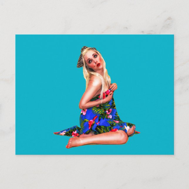 Retro Pinup Girl Aquamarin Postkarte (Vorderseite)