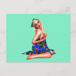 Retro Pinup Girl Green Postkarte
