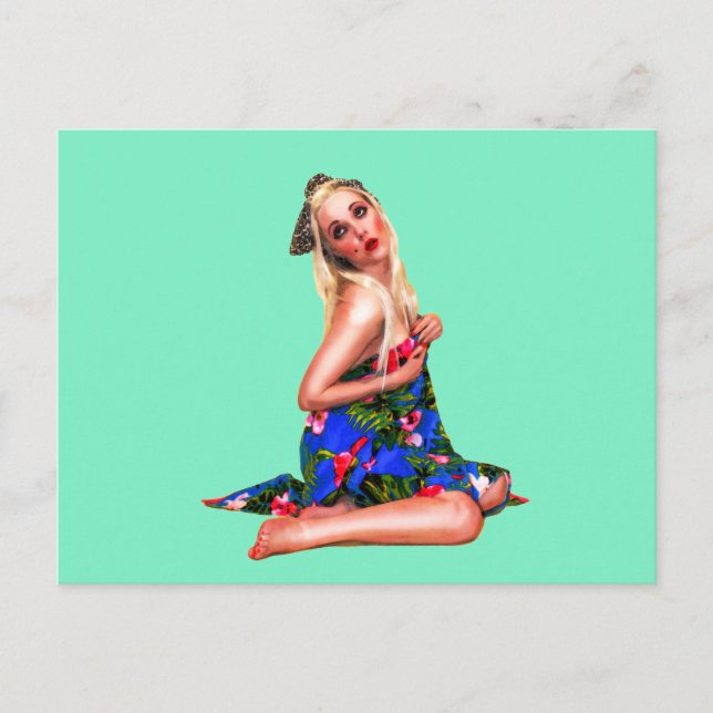 Retro Pinup Girl Green Postkarte (Vorderseite)