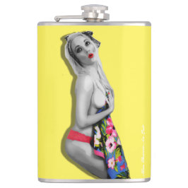 Retro Pinup Girl Hip Flask Miss Cherrie Yellow Flachmann