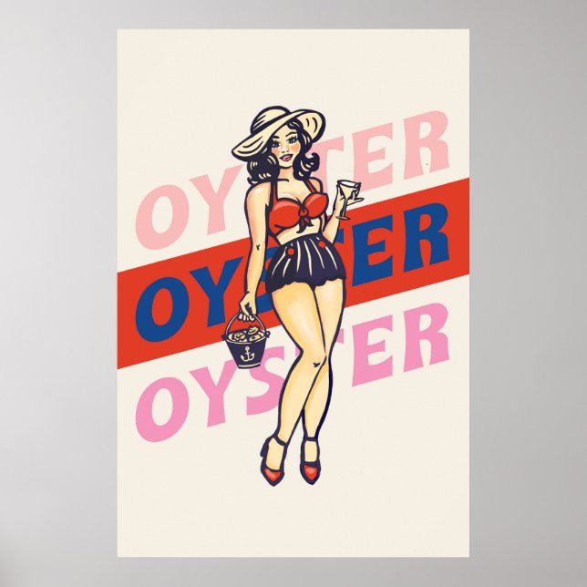 Retro Pinup Girl & New England Style Oyster Poster (Vorne)