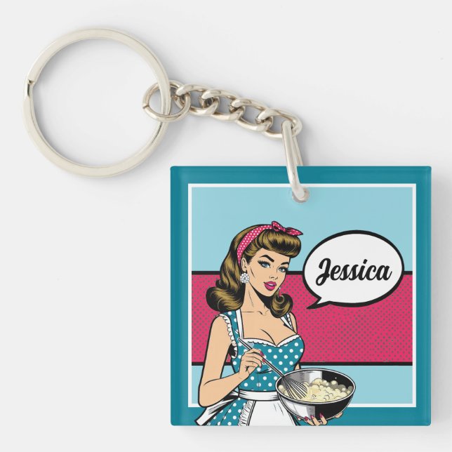 Retro Pinup_ Hey Darlin Schlüsselanhänger (Vorderseite)