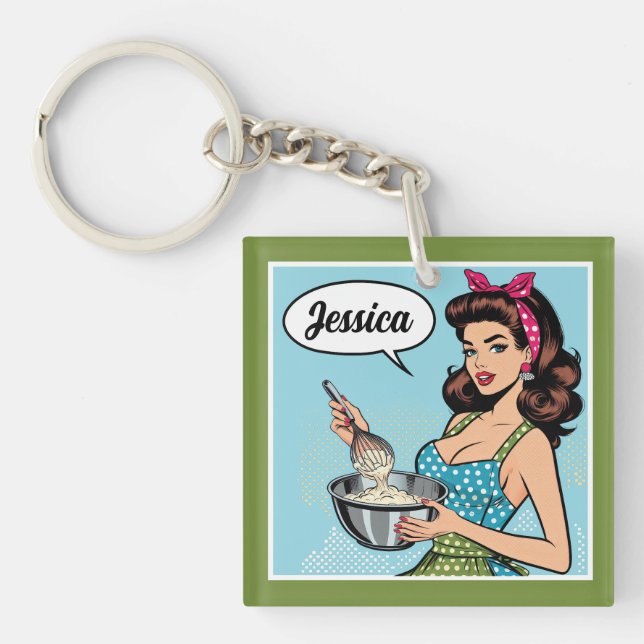 Retro Pinup_ mit Freundlichkeit Schlüsselanhänger (Vorderseite)